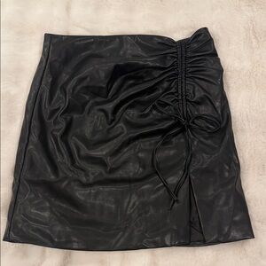 Nasty Gal Black Faux Leather Ruched Mini Skirt